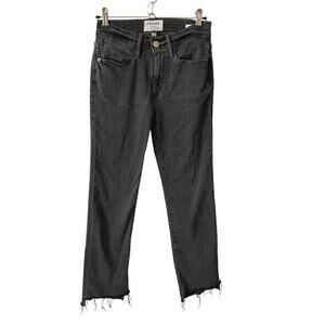 Frame Womens 25 Le High Straight Jeans Dark Gray Raw Step Hem Basic Casual